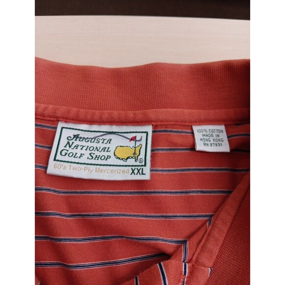 Augusta National Golf Shop Polo Shirt XXL Orange Navy Striped Logo Vintage EUC - Picture 4 of 6